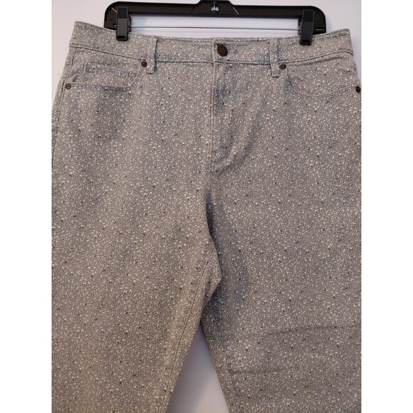 Ann Taylor Loft Curvy Skinny Ankle Size 31/12 Gray Tiny Floral Print Jeans - Picture 2 of 12